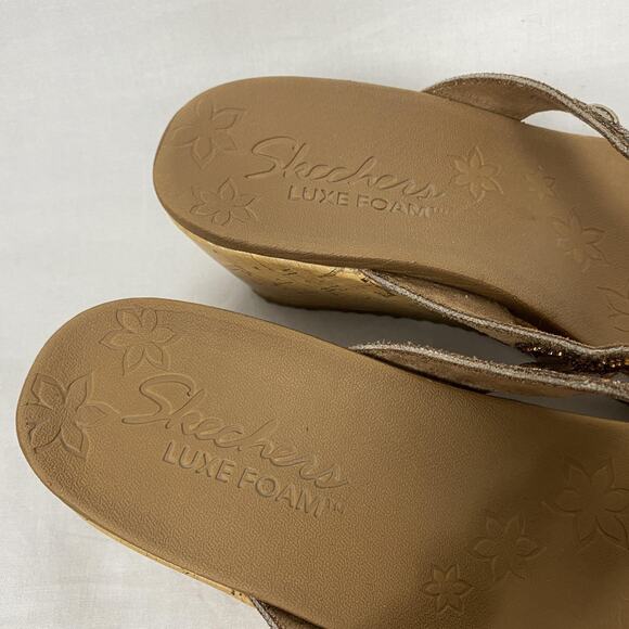 Skechers Beverlee Bizzy Babe Wedge Sandal Womens 10 Brown Rhinestone Luxe Foam - Picture 3 of 14